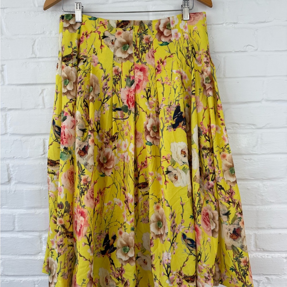 Floral Yellow Midi Skirt by Gracia - Size Large
